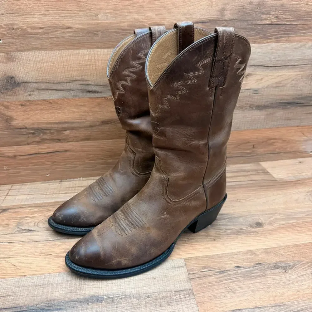 Ariat Boot Mens 9D Brown Leather Almond Toe Mid-Calf Pull On Western Cushion